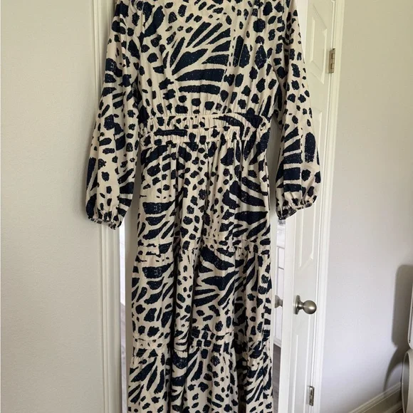 Anthropologie Navy and White V-neck Bishop Sleeve Sundress - Picture 3 of 3